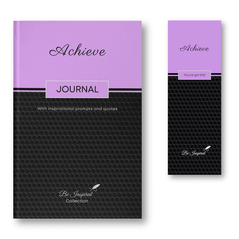 Be Inspired Achieve-themed journal and bookmark