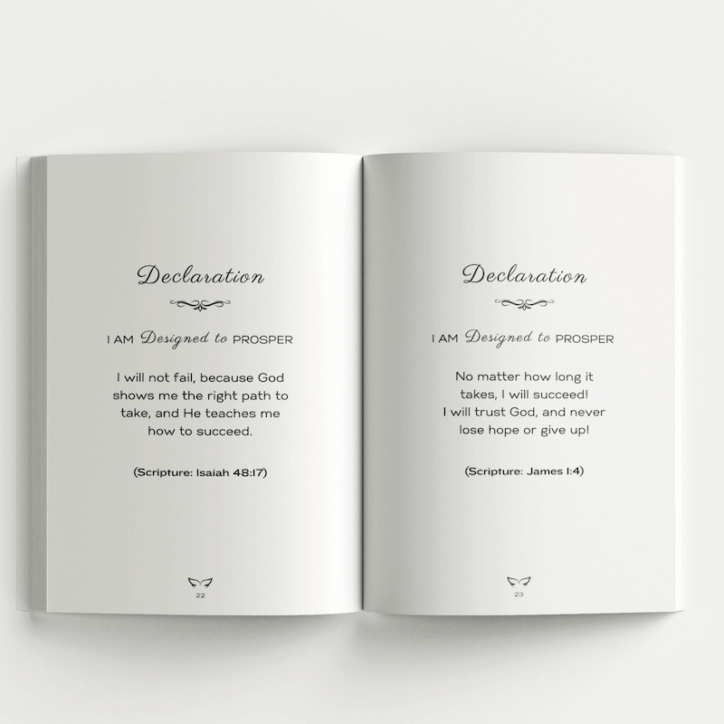 Inside view of our Empowered to Speak Bible-inspired Declarations Book – view 1