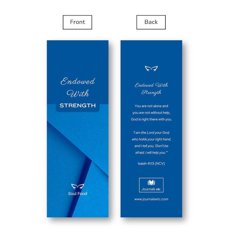 Matching bookmark for Endowed With Strength Bible-themed journal – front and back view.