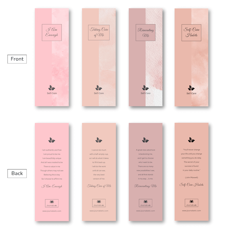 Self-Care Collection 4-Piece Bookmark Set Front-Back