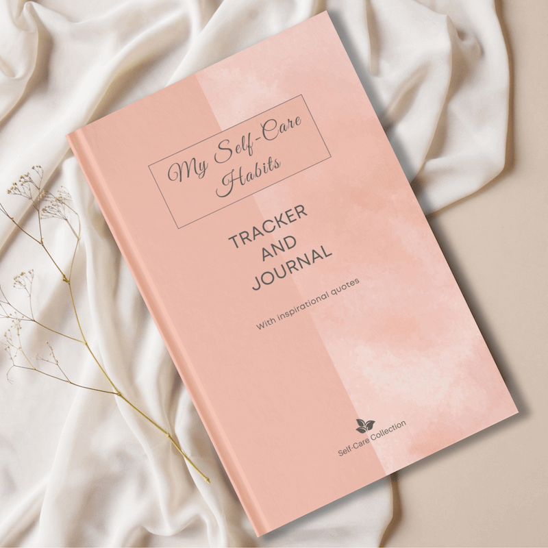 The front cover of the My Self-Care Habits Tracker and Journal displayed on a white fabric background.