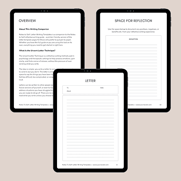 Internal pages from the Notes to Self Templates ebook